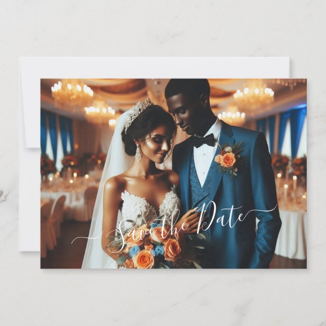 Elegant Navy & Burnt Orange | Photo Save the Date Invitation (Front)