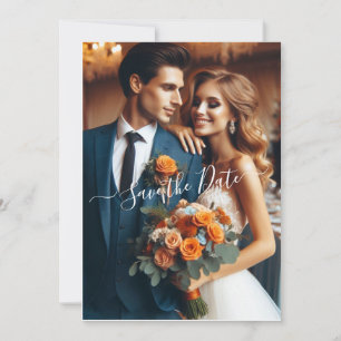 Elegant Navy & Burnt Orange   Photo Save the Date Invitation