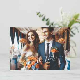 Elegant Navy & Burnt Orange   Photo Save the Date Invitation