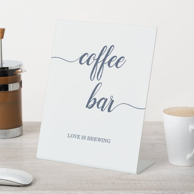 Elegant Navy Calligraphy Coffee Bar Pedestal Sign (In SItu)