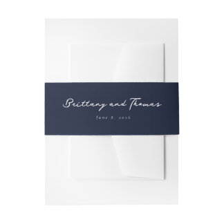 Elegant Navy Calligraphy Invitation Belly Band