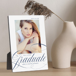 Elegant Navy Calligraphy Script Graduation Photo Plaque