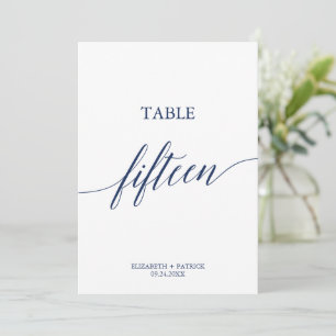 Elegant Navy Calligraphy Table 15 Table Number