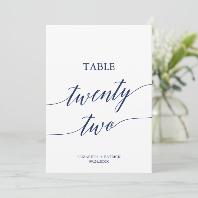 Elegant Navy Calligraphy Table 22 Table Number (Standing Front)