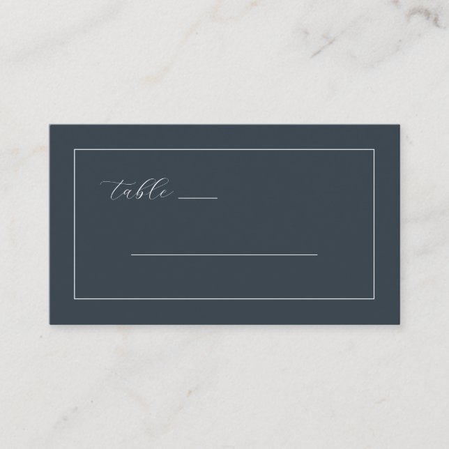 Elegant Navy Calligraphy Table Place Card (Front)