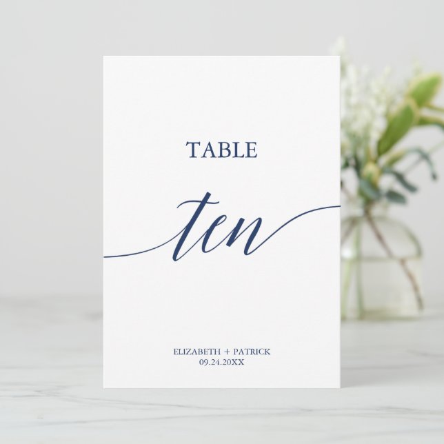 Elegant Navy Calligraphy Table Ten Table Number (Standing Front)