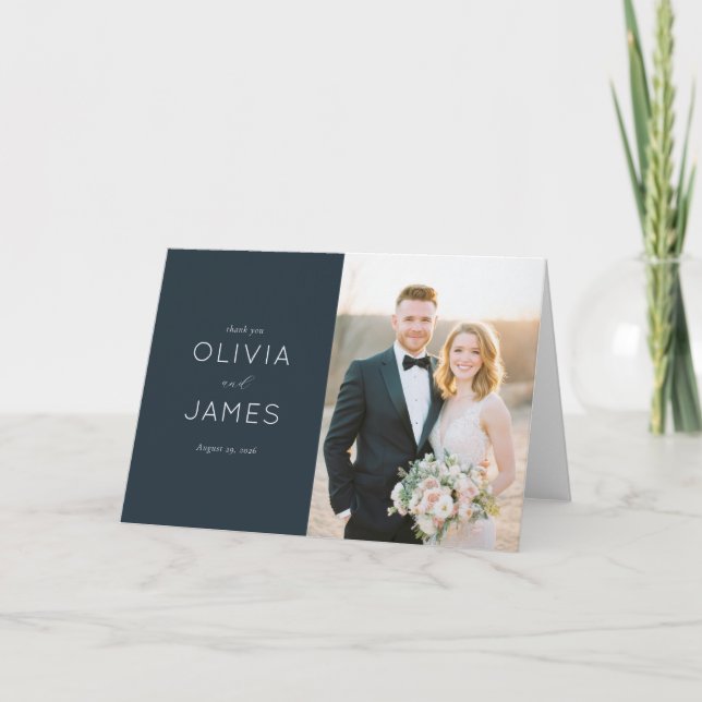 Elegant Navy Calligraphy Thank You Card (Front)