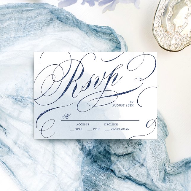 Elegant navy calligraphy vintage wedding RSVP Card (Elegant navy calligraphy vintage wedding RSVP)