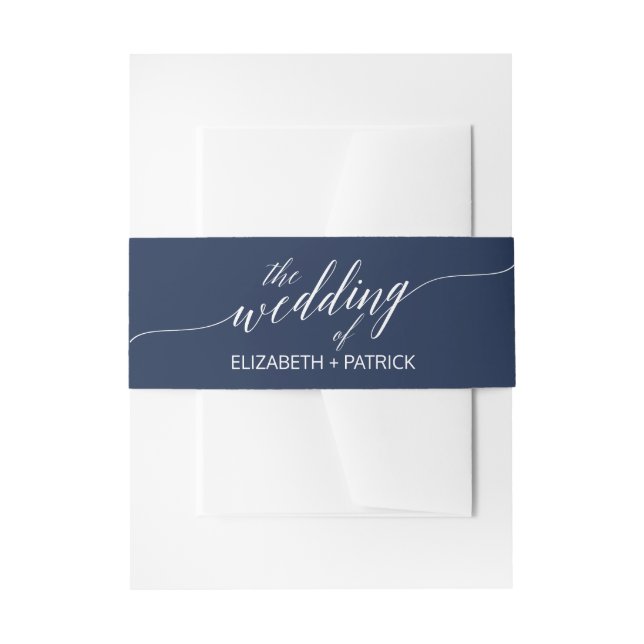Elegant Navy Calligraphy Wedding Belly Band Invitation Belly Band (Front Example)