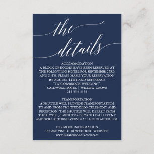 Elegant Navy Calligraphy Wedding Details Card