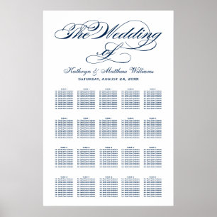 Elegant Navy Calligraphy Wedding Seating Poster