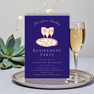 Elegant Navy Champagne Retirement Party Invite