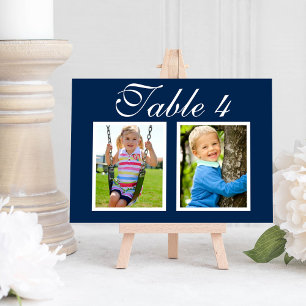 Elegant Navy Childhood Photo Table Number Card