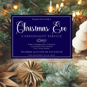 Elegant Navy Christmas Eve Candlelight Service Invitation