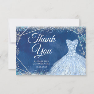 Elegant Navy Christmas Snowflake Mis XV Años Thank You Card