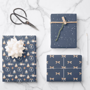 Elegant Navy Christmas Wrapping Paper Set