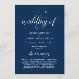 Elegant Navy Classy Script, Wedding Ceremony Progr Programme