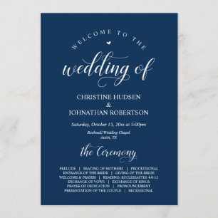 Elegant Navy Classy Script, Wedding Ceremony Progr Programme