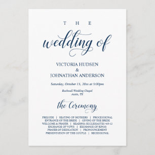 Elegant Navy Classy Script, Wedding Ceremony Programme