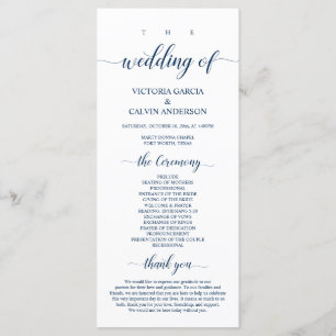 Elegant Navy Classy Script, Wedding Ceremony Programme
