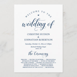 Elegant Navy Classy Script, Wedding Ceremony Programme