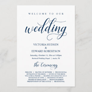 Elegant Navy Classy Script, Wedding Ceremony Programme