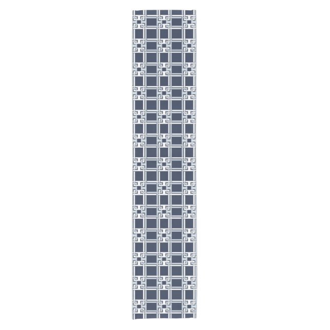 Elegant Navy Coastal Greek Key Pattern Short Table Runner (Front)