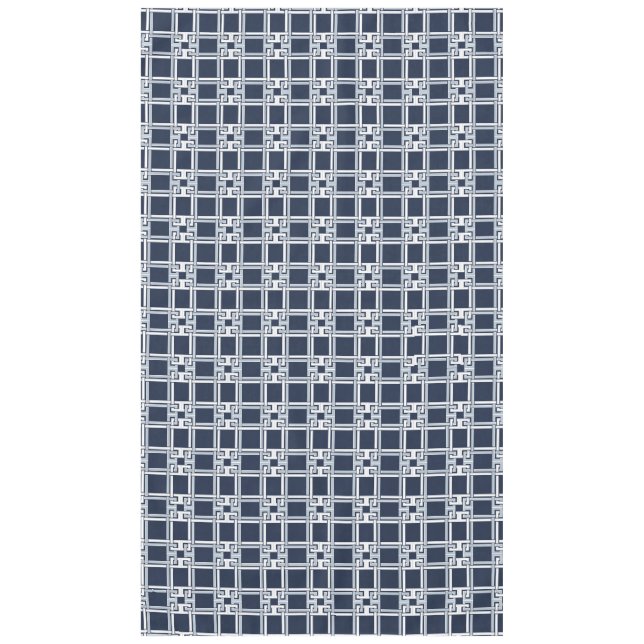 Elegant Navy Coastal Greek Key Pattern Tablecloth (Front)