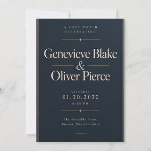 Elegant Navy Copper Wedding Invitation