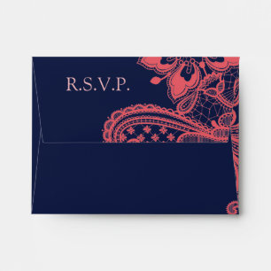 Elegant Navy & Coral Lace Response Envelope
