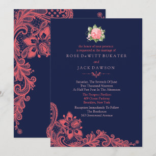 Elegant Navy & Coral Wedding Invitations