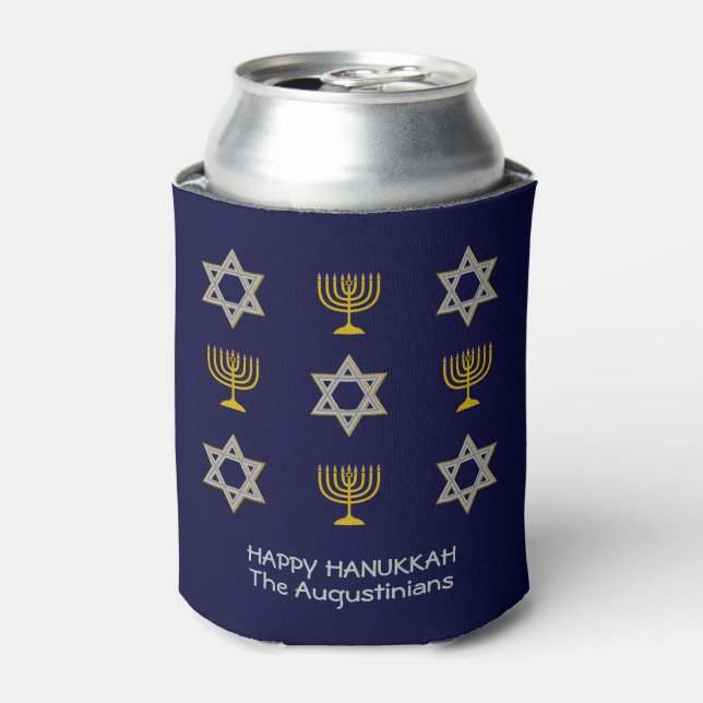 Elegant Navy Custom Hanukkah  Can Cooler (Can Front)