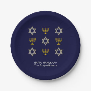 Elegant Navy Custom Hanukkah  Paper Plate
