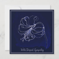 Elegant Navy Dark Blue &  White Lily Sympathy Card