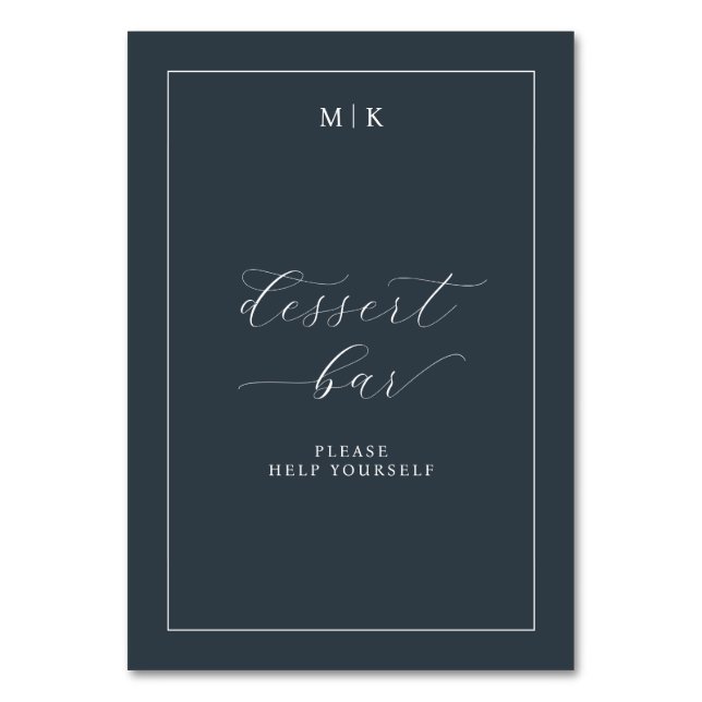 Elegant Navy Dessert Bar Sign Table Number (Front)