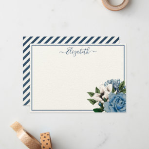 Elegant Navy Dusty Blue Floral Personalised Card