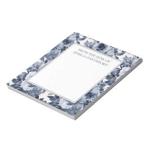 Elegant Navy Dusty Blue Floral White From Desk Notepad
