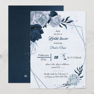elegant navy dusty blue flowers bridal shower invitation