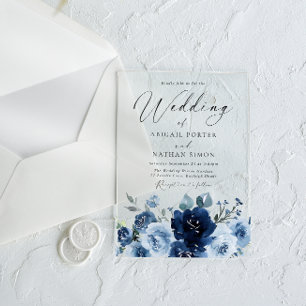 Elegant Navy & Dusty Blue Watercolor Wedding Acrylic Invitations