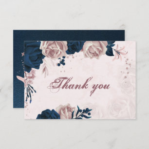 elegant navy & dusty rose flowers botanical thank thank you card