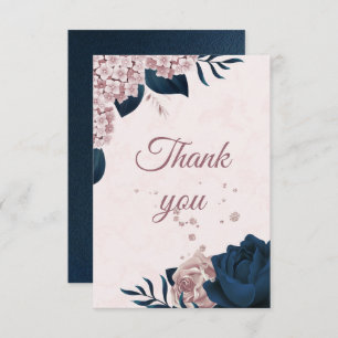 elegant navy & dusty rose flowers botanical thank thank you card