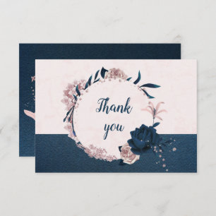 elegant navy & dusty rose flowers botanical wreath thank you card