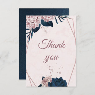 elegant navy & dusty rose flowers geometric thank thank you card