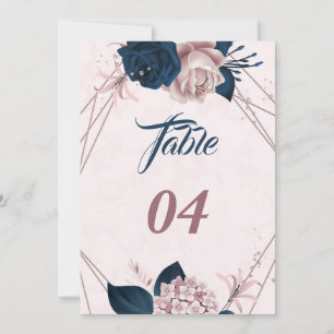 Elegant navy & dusty rose geometric table number
