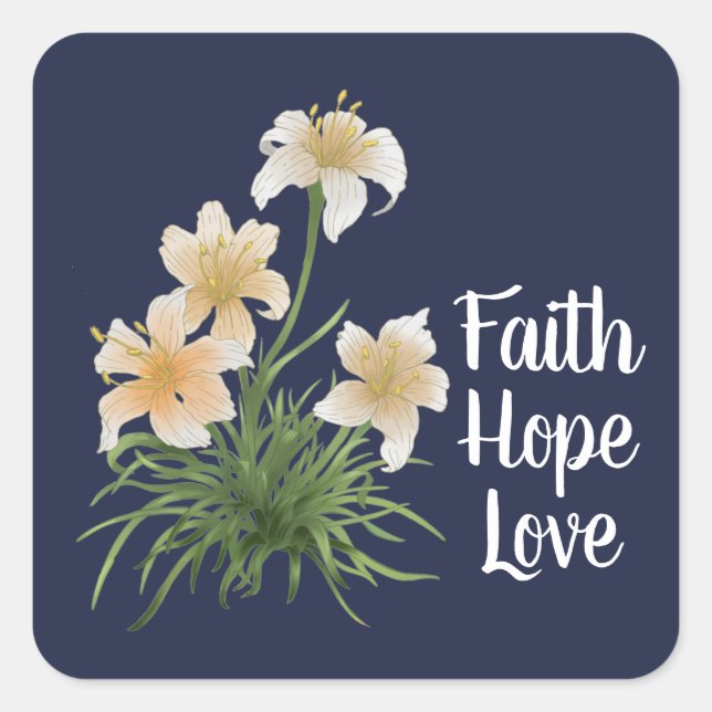 Elegant Navy Faith Hope Love Lily Flowers Easter Square Sticker (Front)
