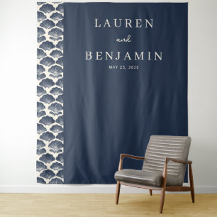 Elegant Navy Fan Motions Tapestry