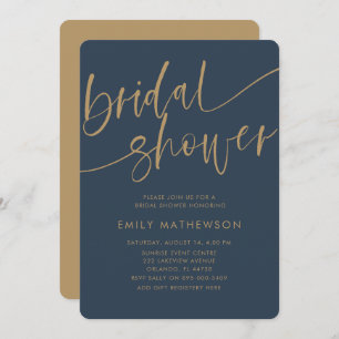 Elegant Navy Faux Gold Typography Bridal Shower Invitation
