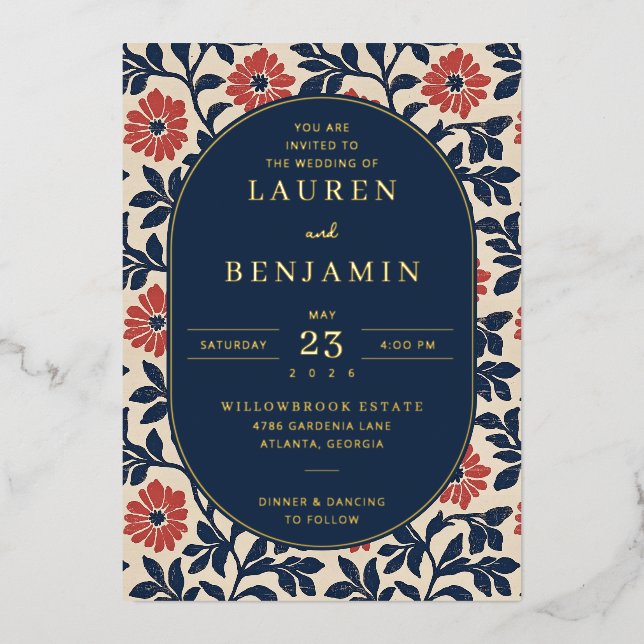 Elegant Navy Floral Border (Front)