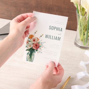 Elegant Navy Floral Bouquet Vellum Invitations