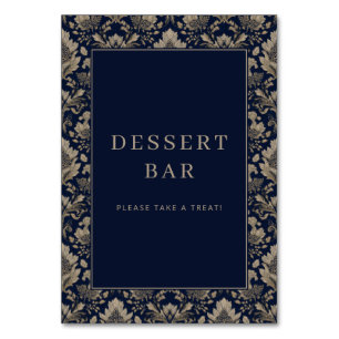 Elegant Navy Floral Dessert Bar Sign Table Number